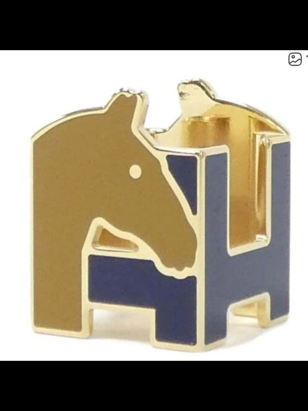 Hermes Gold and Navy Enamel Horse 'H' Scarf Ring - Picture 1 of 4